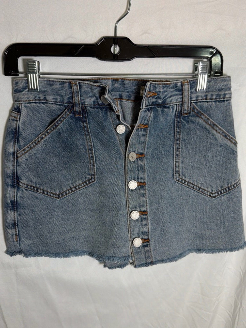 Blank NYC Washed Blue Button-Front Denim Mini Skirt